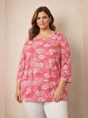 Jessica London Pink & White Floral Shirt Blouse Size 18/20